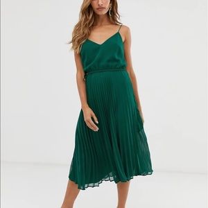 ASOS Pleated Cami Midi Dress in Forest Green